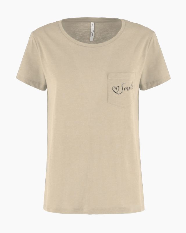 Prodotto: TATOO - Tshirt manica corta con taschino beige in cotone