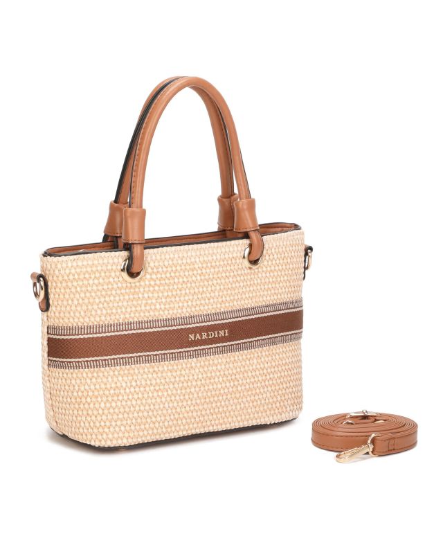 Prodotto: NARDINI - Borsa due manici beige in paglia, tracolla removibile