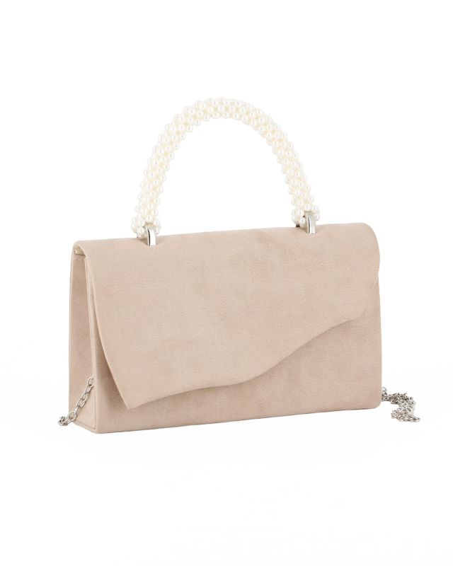 Prodotto: DIVAS - Borsa pochette beige scamosciata con manico perle