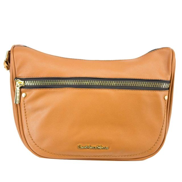 Prodotto: GIANMARCO VENTURI - Borsa mezzaluna cuoio con zip frontale orizzontale