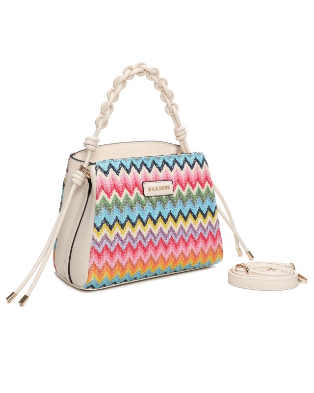 Prodotto: NARDINI - Borsa a mano multicolor effetto paglia con tre scomparti interni e manico intrecciato, tracolla removibile