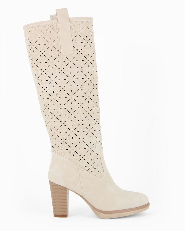 Prodotto: MISS GLOBO - Stivale beige traforato con zip laterale, tacco 8CM
