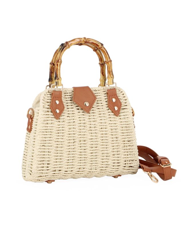 Prodotto: NARDINI - Borsa a mano beige rigida in vimini intrecciato ,tracolla removibile