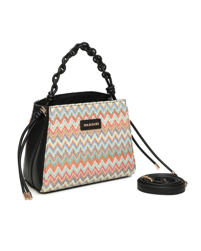 Prodotto: NARDINI - Borsa a mano multicolor effetto paglia con tre scomparti interni e manico intrecciato, tracolla removibile