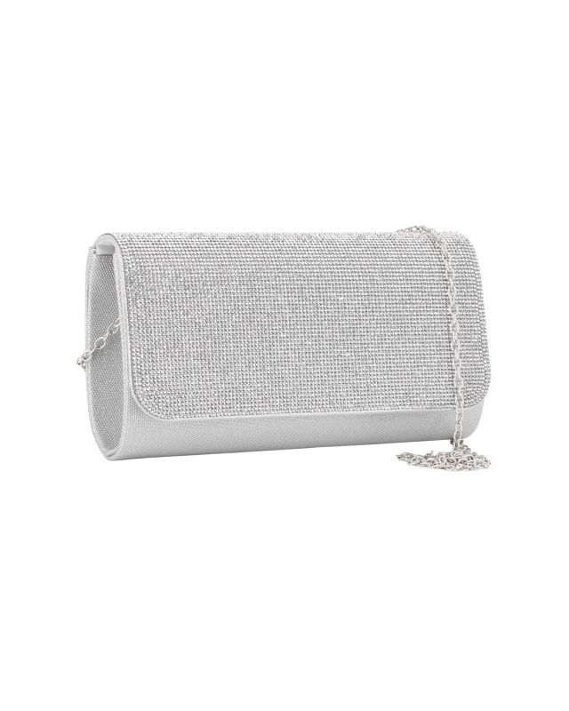 Prodotto: DIVAS -  Pochette argento tutta strass con patta
