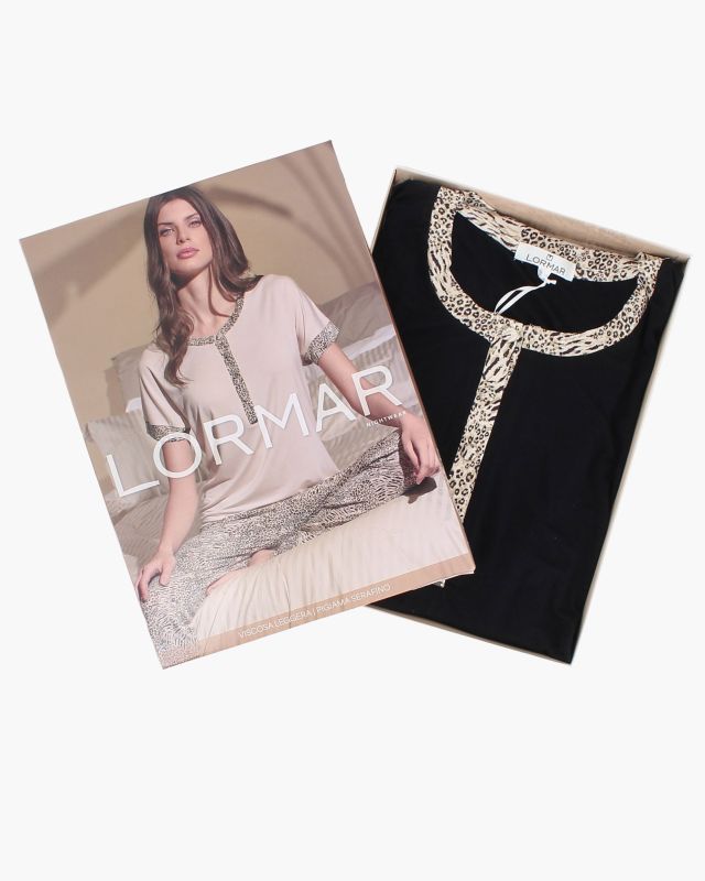 Prodotto: LORMAR - PIGIAMA NERO MACULATO MEZZA MANICA DA DONNA IN VISCOSA LEGGERA