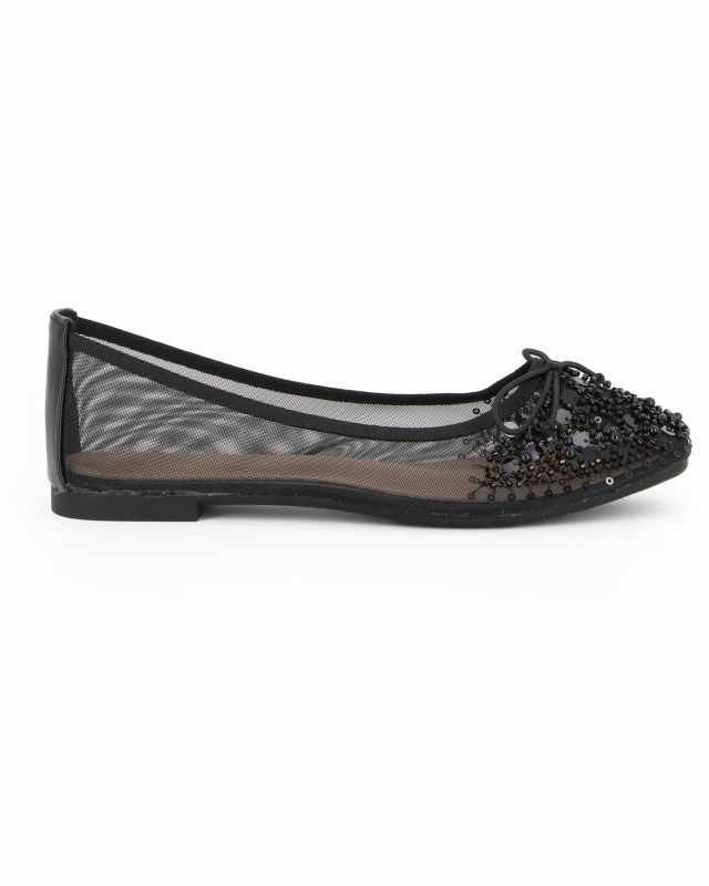 Prodotto: MY JEWELS - Ballerina nera a rete con fiocco e strass