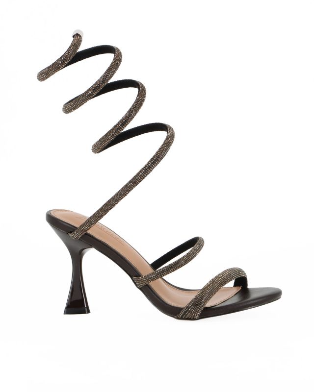 Prodotto: MISS GLOBO - Sandalo gioiello testa moro/bronzo a spirale con strass, tacco 8,5CM