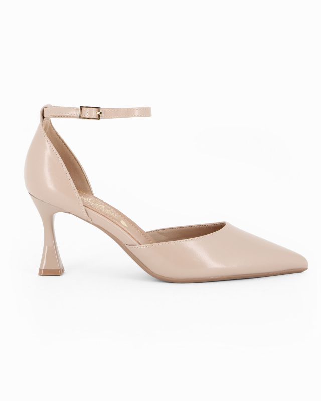 Prodotto: MISS GLOBO - Décolleté beige con sottopiede in VERA PELLE e cinturino alla caviglia, tacco 7,5CM