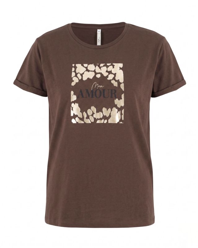 Prodotto: TATOO - Tshirt manica corta con stampa e scritta marrone in cotone