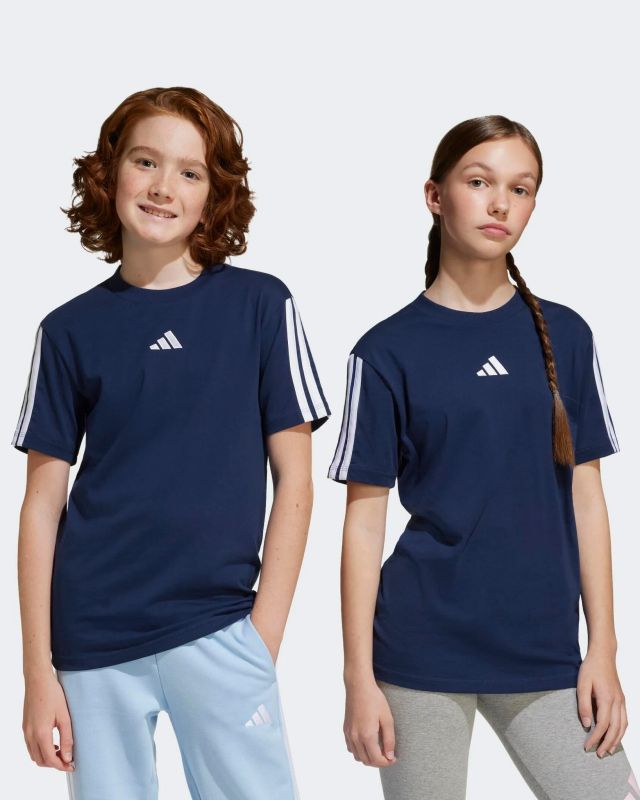 Prodotto: ADIDAS - T-SHIRT JUNIOR ( 7-16 ANNI)  BLU  CON BANDE BIANCHE ESSENTIALS 3-STRIPES COTTON TEE ,  JD6490