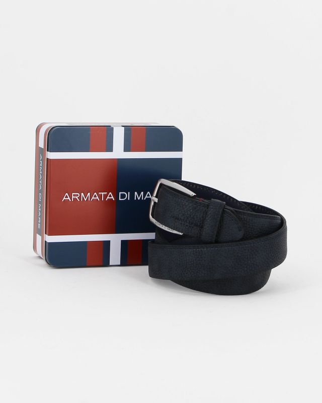 Prodotto: ARMATA DI MARE-Cinta uomo blu con cofanetto regalo in VERA PELLE