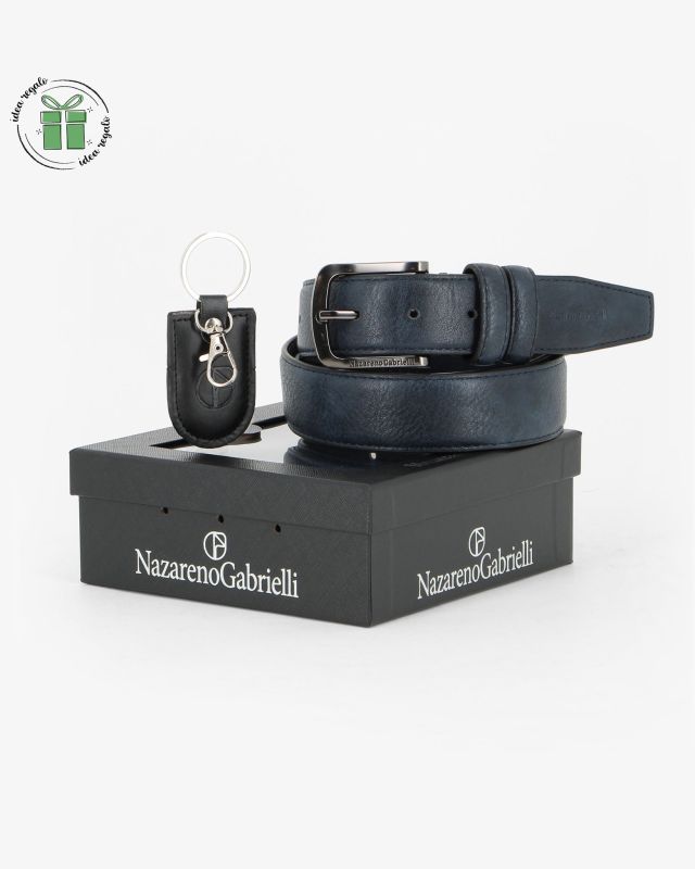 Prodotto: NAZARENO GABRIELLI - Set regalo composto da cintura blu e portachiavi nero