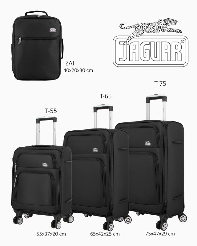 Prodotto: JAGUAR - TROLLEY NERO IN TESSUTO CON DOPPIA TASCA FRONTALE, COMBINAZIONE TSA E 4 RUOTE