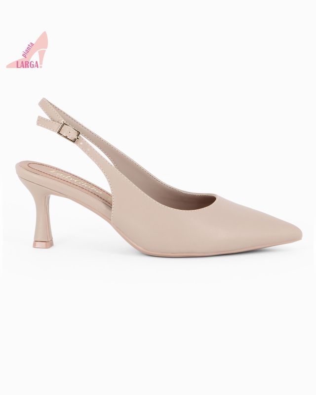 Prodotto: LADY GLOBO - Décolleté slingback beige con sottopiede in VERA PELLE e calzata comoda, tacco 6,5CM