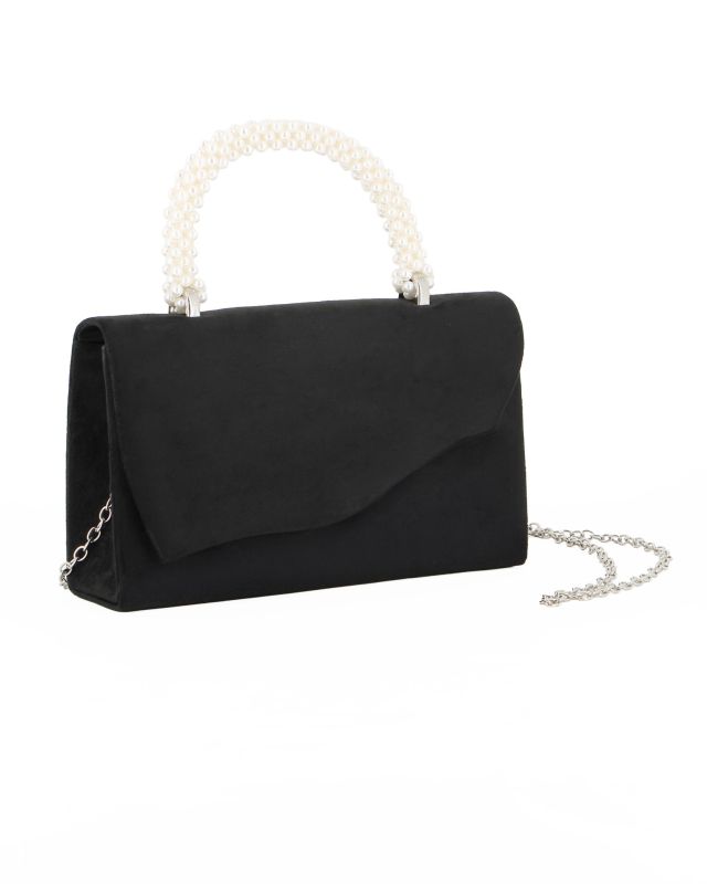 Prodotto: DIVAS - Borsa pochette nera scamosciata con manico perle