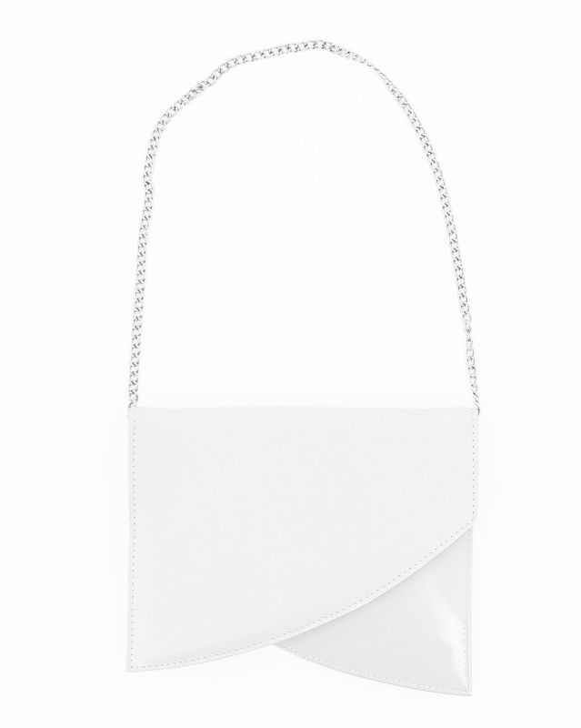 Prodotto: ANNES NICOLE - Pochette bianca a punta con inserto in vernice e patta, MADE IN ITALY