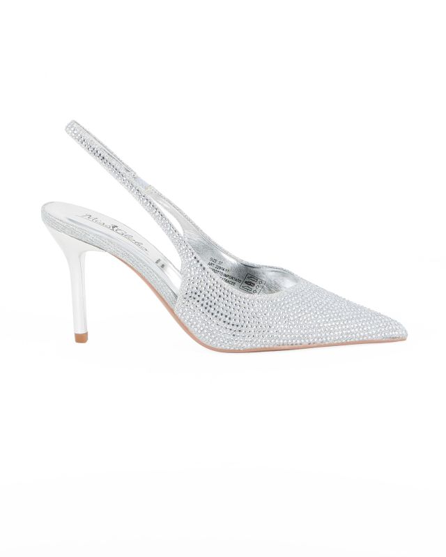 Prodotto: MISS GLOBO - Décolleté slingback argento con strass e sottopiede in memory foam, tacco 8,5CM