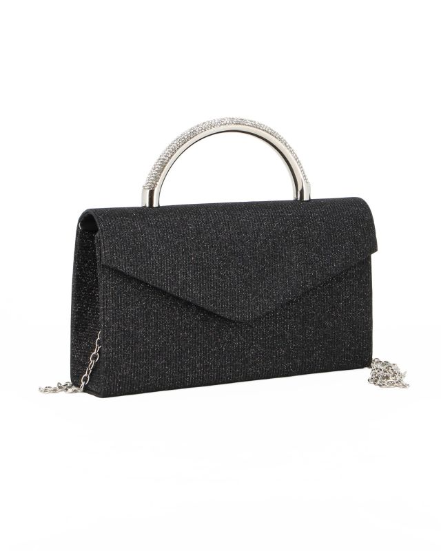 Prodotto: DIVAS - Borsa pochette nera in lurex con manico gioiello
