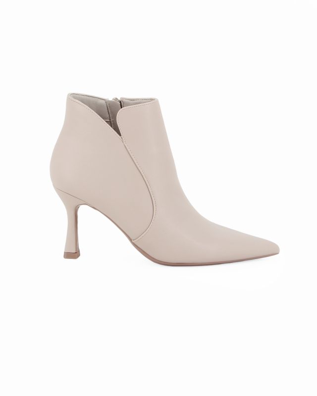 Prodotto: MISS GLOBO - Tronchetto beige a punta con zip laterale, tacco 8CM