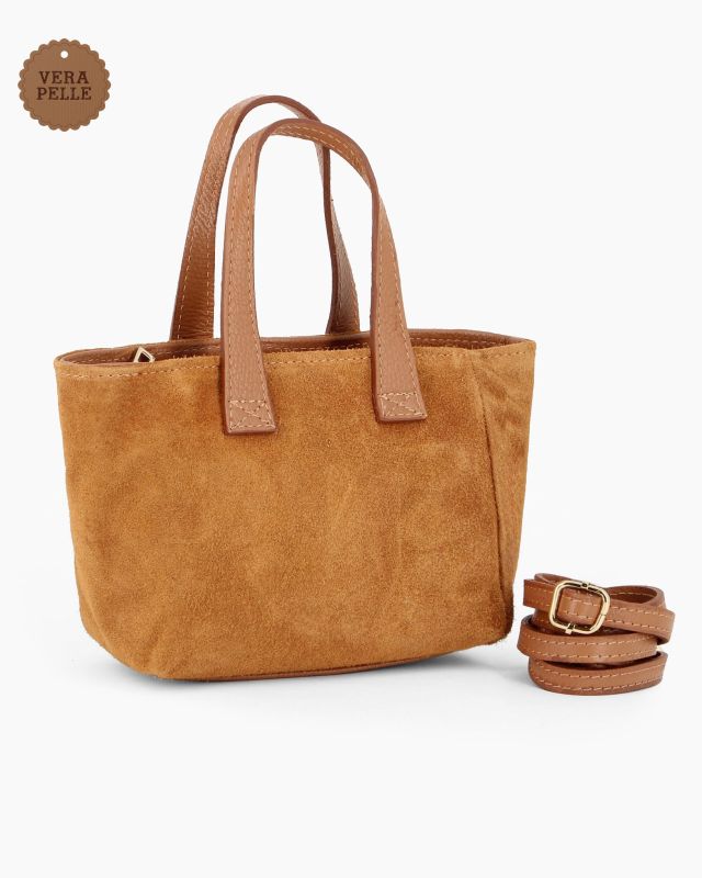Prodotto: NARDINI - Minibag gialla scamosciata in VERA PELLE con tasca posteriore, tracolla removibile - MADE IN ITALY