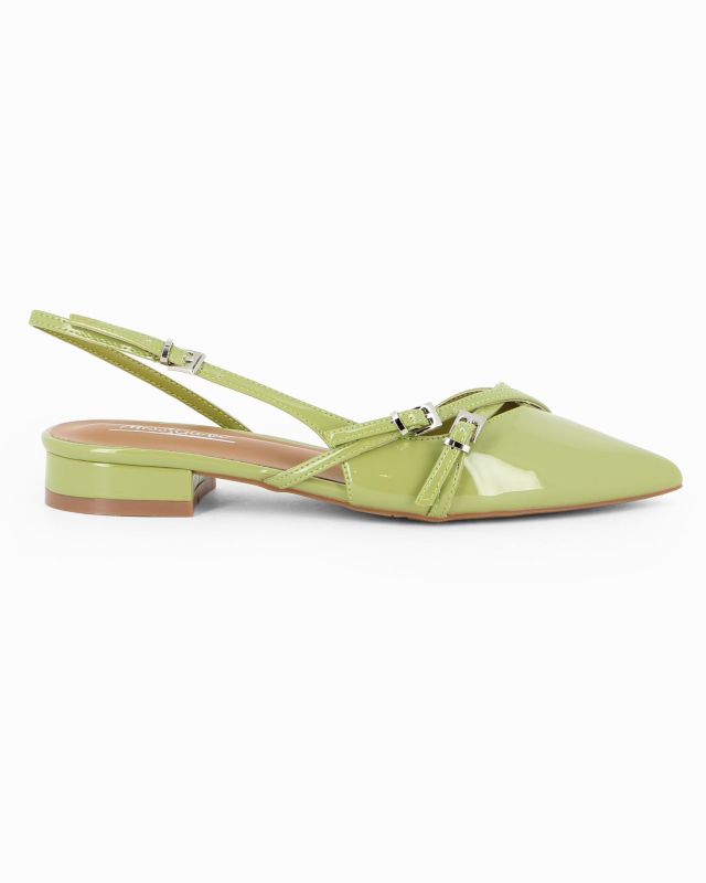 Prodotto: MISS GLOBO - Ballerina slingback verde a punta con cinturini incrociati