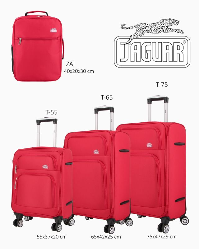 Prodotto: JAGUAR - TROLLEY ROSSO IN TESSUTO CON DOPPIA TASCA FRONTALE, COMBINAZIONE TSA E 4 RUOTE