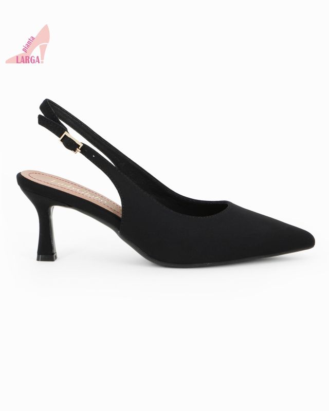 Prodotto: LADY GLOBO - Décolleté slingback nera in lycra con sottopiede in VERA PELLE e calzata comoda, tacco 6,5CM