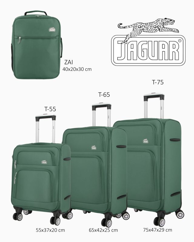 Prodotto: JAGUAR - TROLLEY VERDE IN TESSUTO CON DOPPIA TASCA FRONTALE, COMBINAZIONE TSA E 4 RUOTE