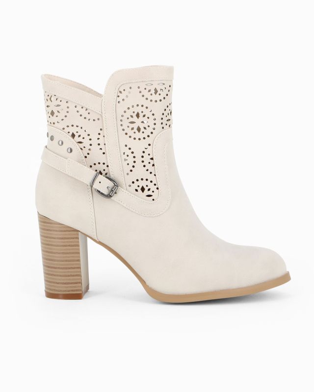 Prodotto: MISS GLOBO - Tronchetto beige traforato con zip laterale, tacco 7,5CM