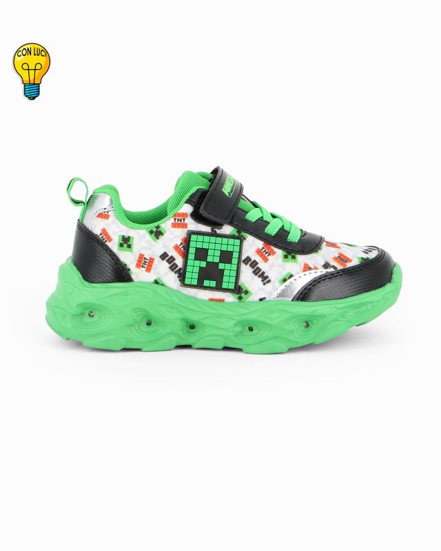 Prodotto: MINECRAFT - Sneakers verde e nera da bambino con strappo e luci, numerata 26/32