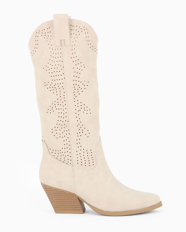 Prodotto: MISS GLOBO - Stivale texano beige con zip laterale, tacco 7CM