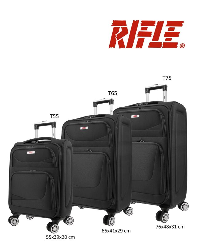 Prodotto: RIFLE - TROLLEY NERO IN TESSUTO CON DOPPIA TASCA FRONTALE E 4 RUOTE