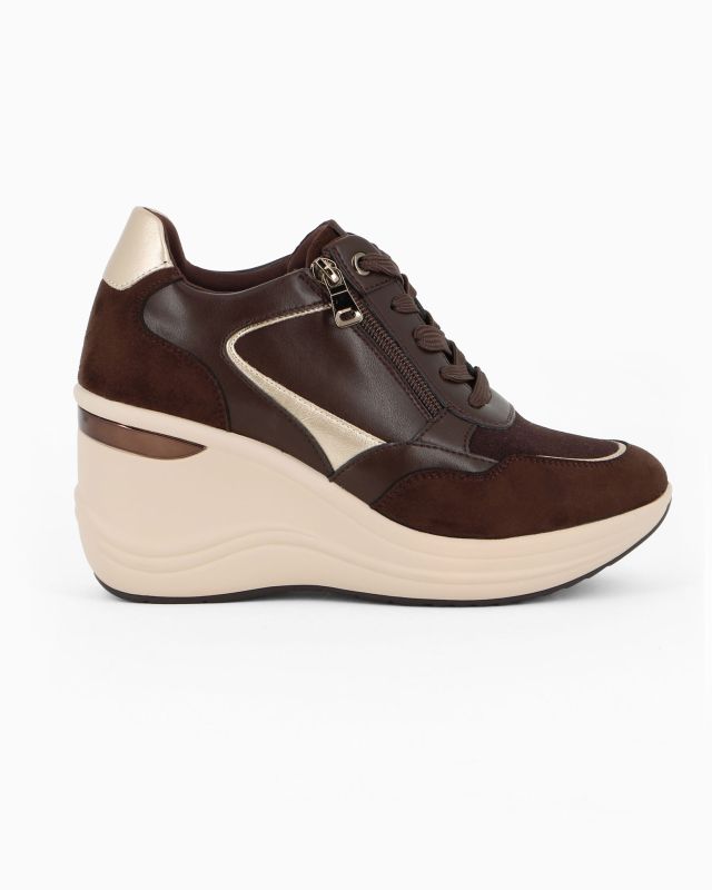 Prodotto: MISS GLOBO - Scarpa marrone con zip laterale e zeppa 8CM