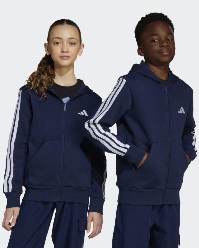 Prodotto: ADIDAS -FELPA JUNIOR ( 7-16 ANNI) CON CAPPUCCIO FULL ZIP BLU CON DETTAGLI BIANCHI, JY4980