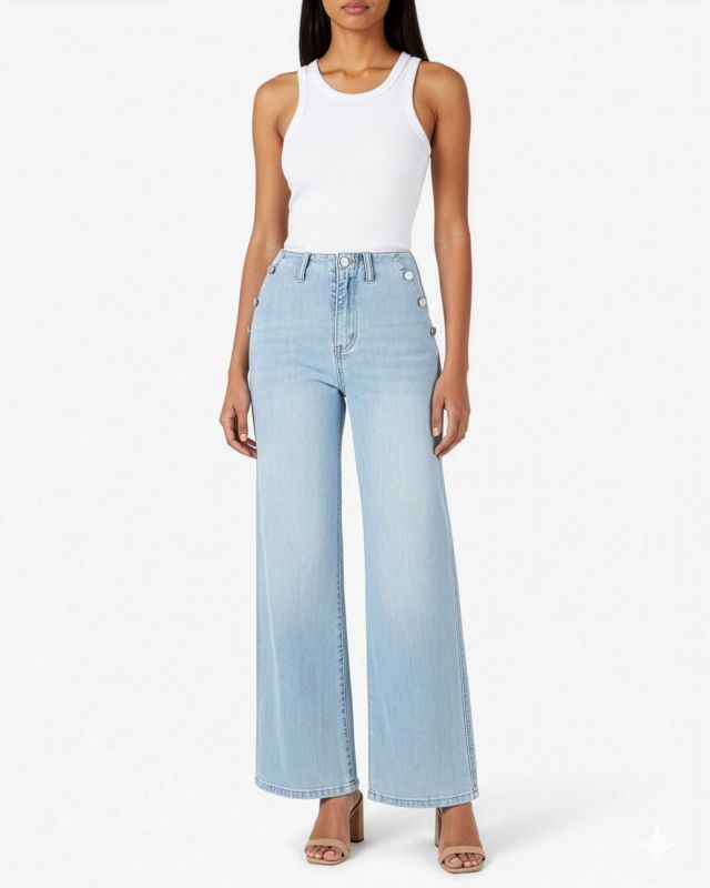 Prodotto: TATOO - JEANS DONNA WIDE LEG CON FINTI BOTTONI LATERALI