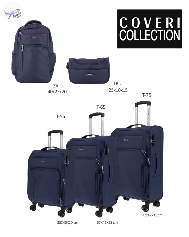 Prodotto: COVERI COLLECTION - TROLLEY BLU SCURO IN TESSUTO ESPANDIBILE CON DOPPIA TASCA FRONTALE