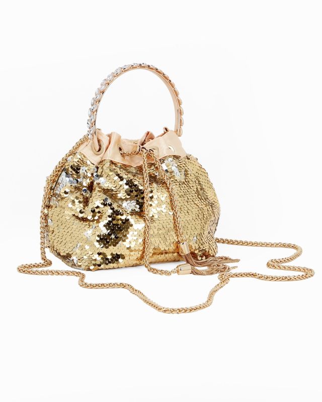 Prodotto: DIVAS - Pochette oro a secchiello con paillettes e diamantini