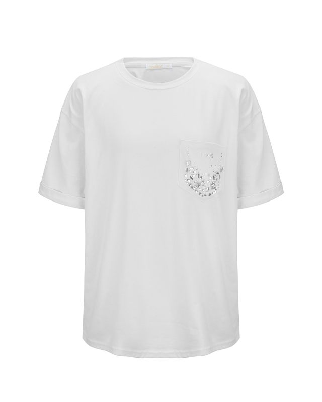 Prodotto: BACHATA - Tshirt manica corta bianca con taschino e scritta