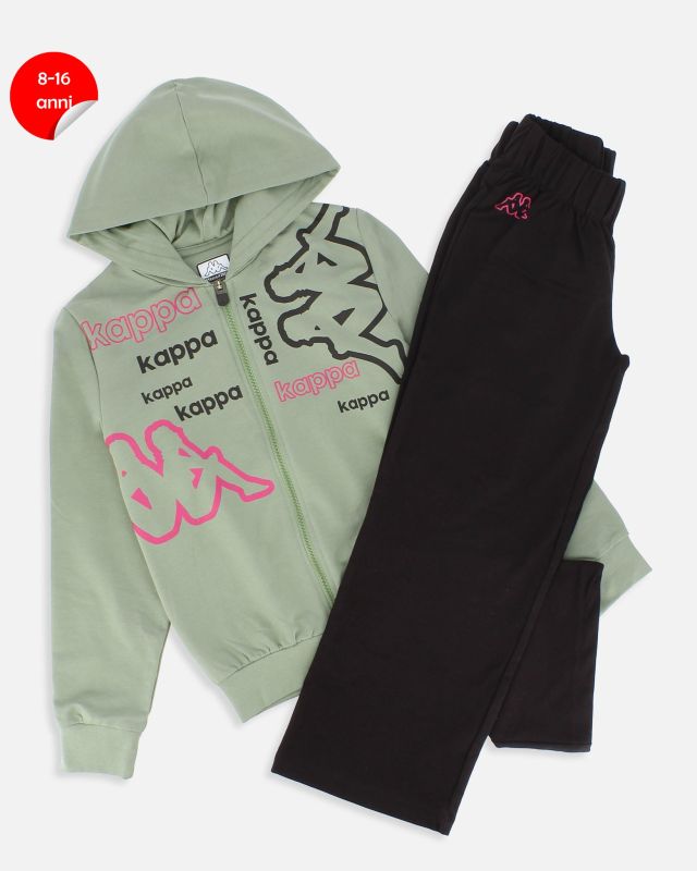Prodotto: KAPPA - COMPLETO TUTA RAGAZZE CON FELPA VERDE FULL ZIP CON CAPPUCCIO