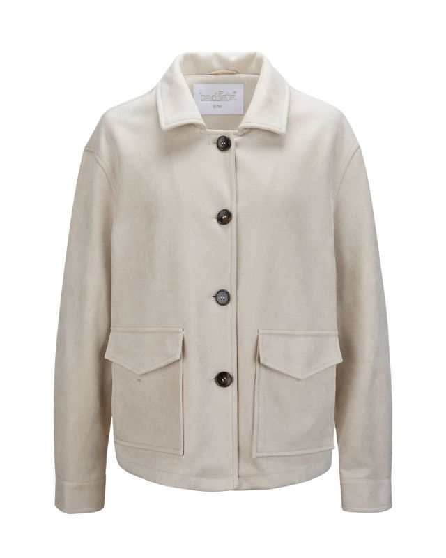 Prodotto: BACHATA - Giacca scamosciata beige da donna con tasche