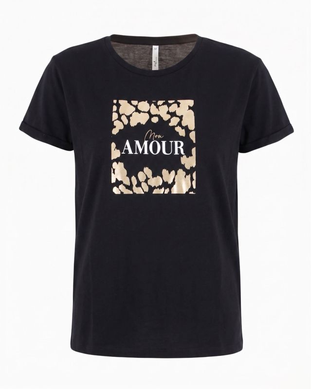 Prodotto: TATOO - Tshirt manica corta con stampa e scritta nera in cotone