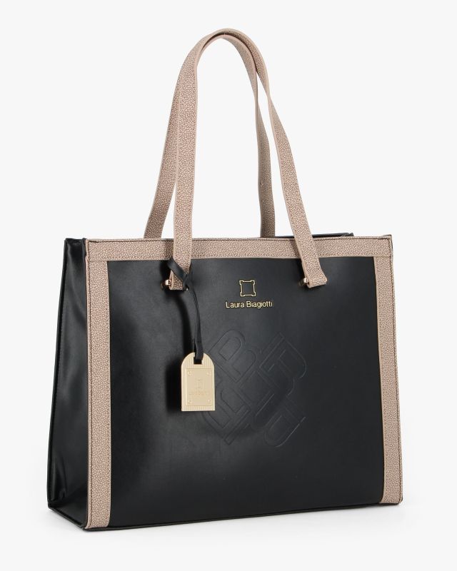 Prodotto: LAURA BIAGIOTTI - Borsa shopping nera con ciondolo metallico loggato removible