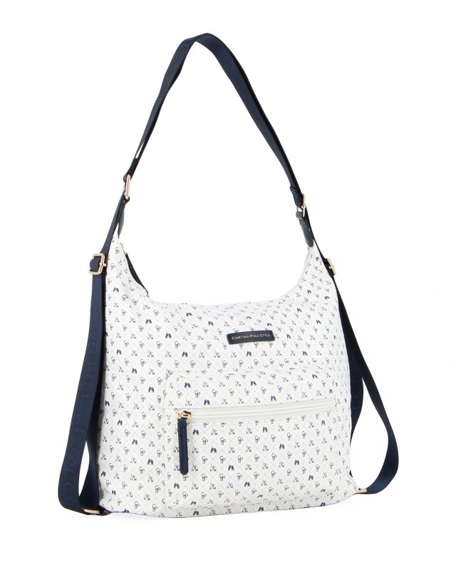 Prodotto: CORTINA POLO STYLE - Borsa sacca/zaino bianco loggato con tasca frontale