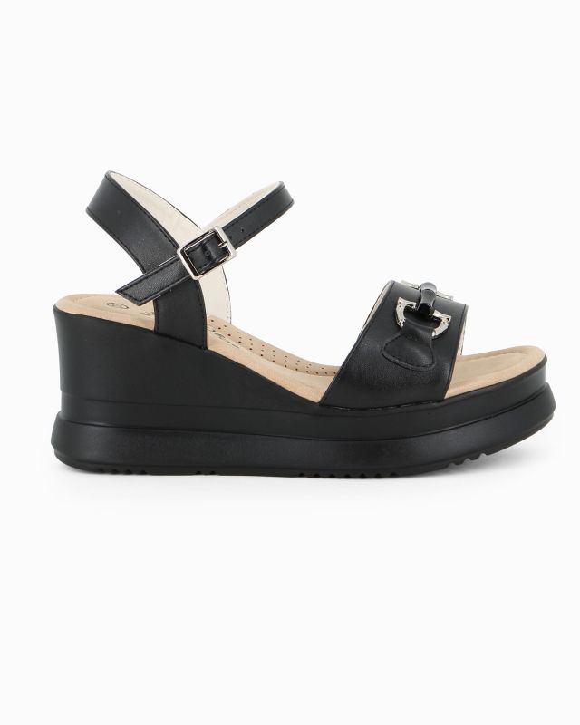 Prodotto: MISS GLOBO - Sandalo nero platform con sottopiede memory soft e morsetto, zeppa 7CM