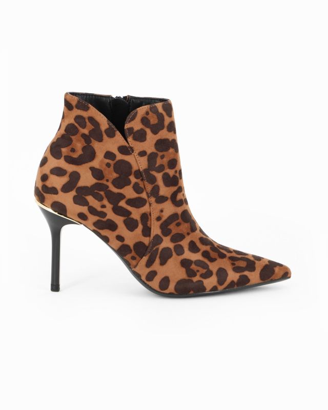 Prodotto: MISS GLOBO - Tronchetto leopardato scamosciato a punta con zip laterale, tacco 8,5CM