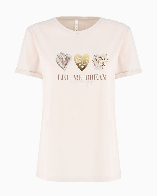 Prodotto: TATOO - Tshirt manica corta con stampa e scritta beige in cotone