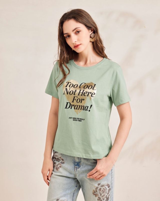 Prodotto: BACHATA - Tshirt manica corta con stampa verde salvia