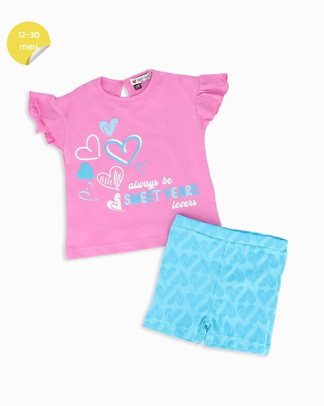 Prodotto: SWEET YEARS - Completo mezza manica rosa neonata 12-30 mesi in cotone