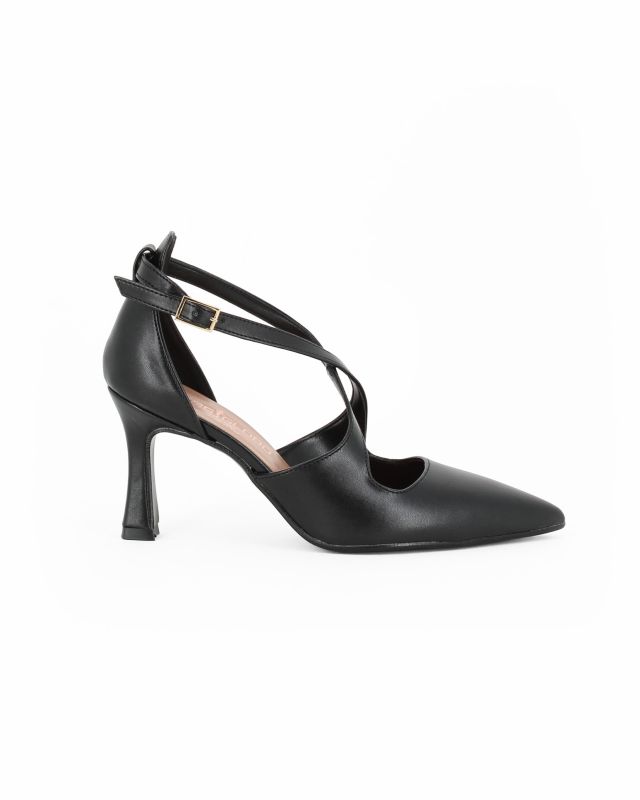 Prodotto: MISS GLOBO COLLECTION - Décolleté nera con cinturino incrociato e tacco 8CM, MADE ITALY